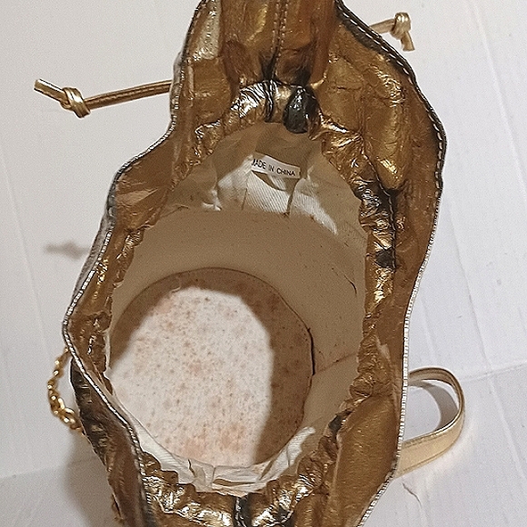 VINTAGE Metallic Drawstring Metal Frame Caged Bucket Shoulder Bag GUC - Picture 5 of 8